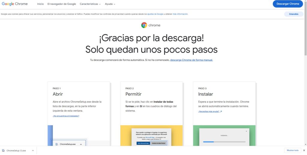 Hacer clic en “descargar Chrome”