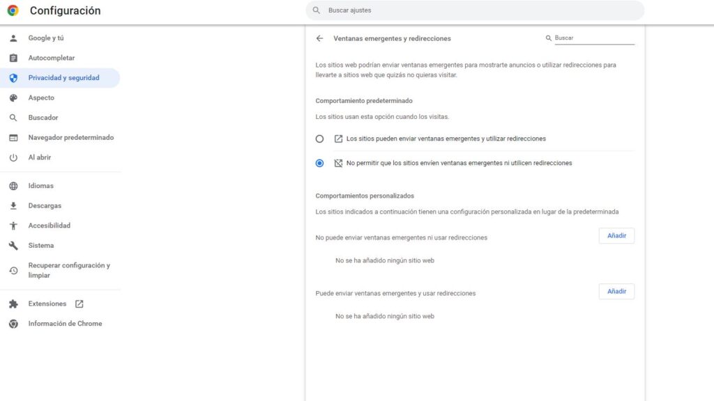 Bloquear anuncios emergentes